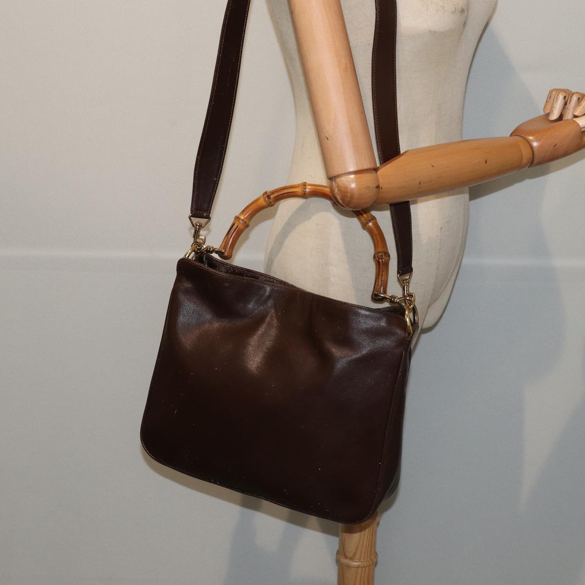 GUCCI Bamboo Shoulder Bag Leather 2way Brown 001 3444 1638 ep4603