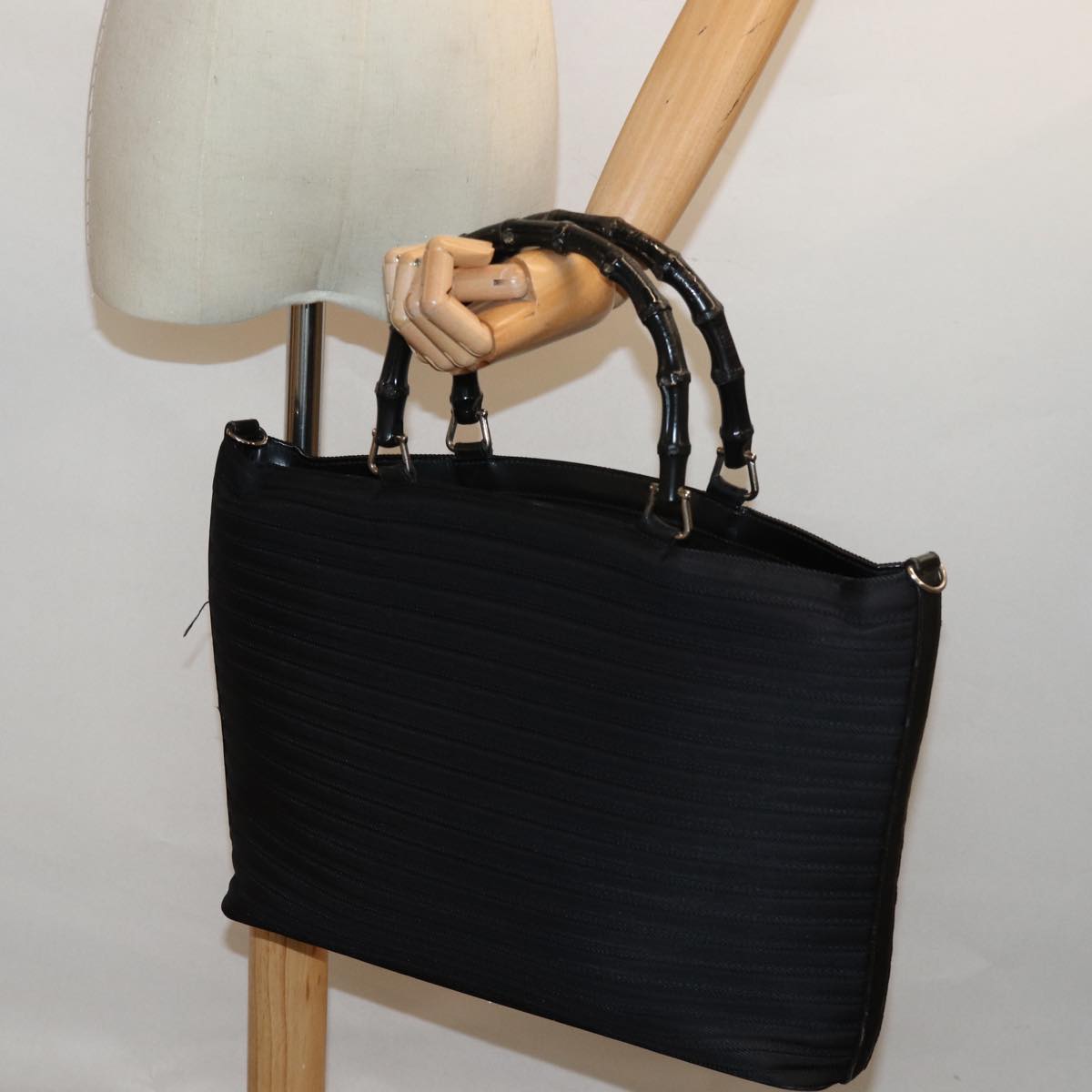 GUCCI Bamboo Hand Bag Nylon Black 002 1998 0352 ep4735