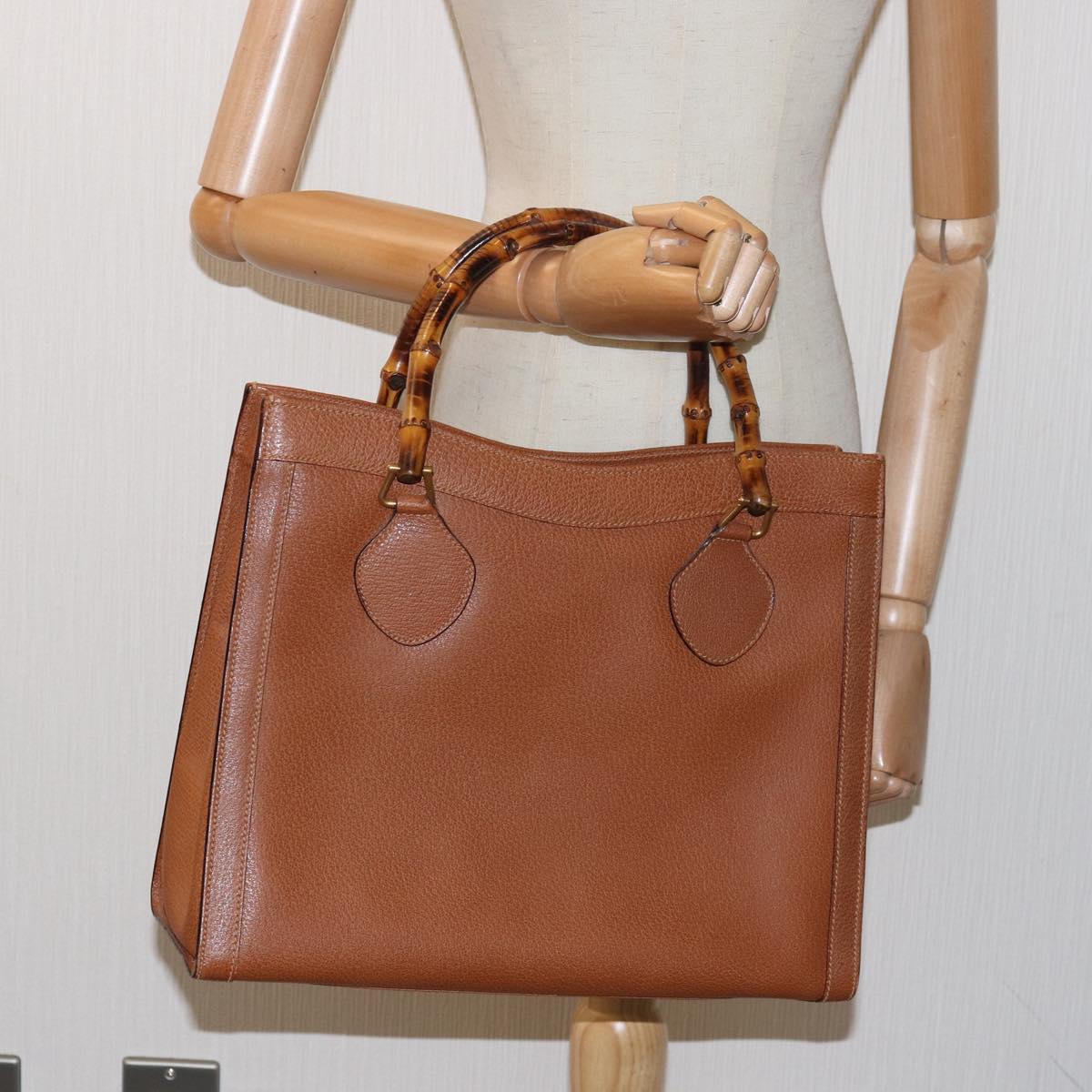 GUCCI Bamboo Hand Bag Leather Brown ep4740