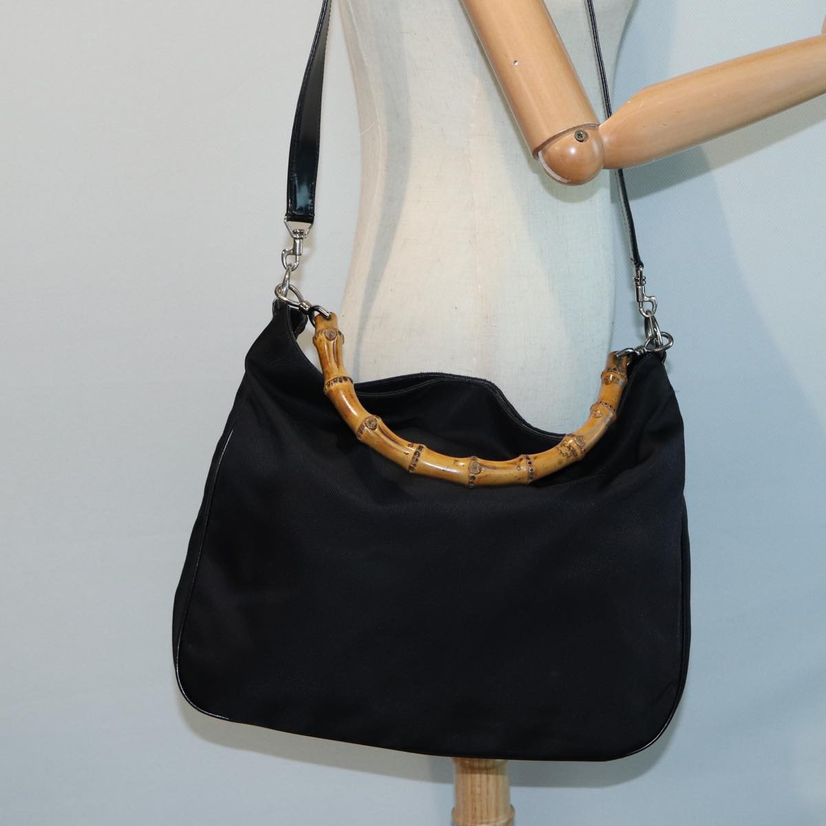GUCCI Bamboo Hand Bag Nylon 2way Black 001 1705 1577 ep4951