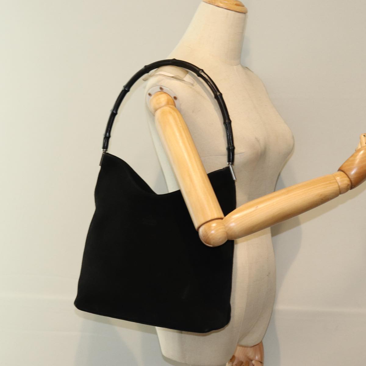GUCCI Bamboo Shoulder Bag Suede Black 001 3244 ep4971