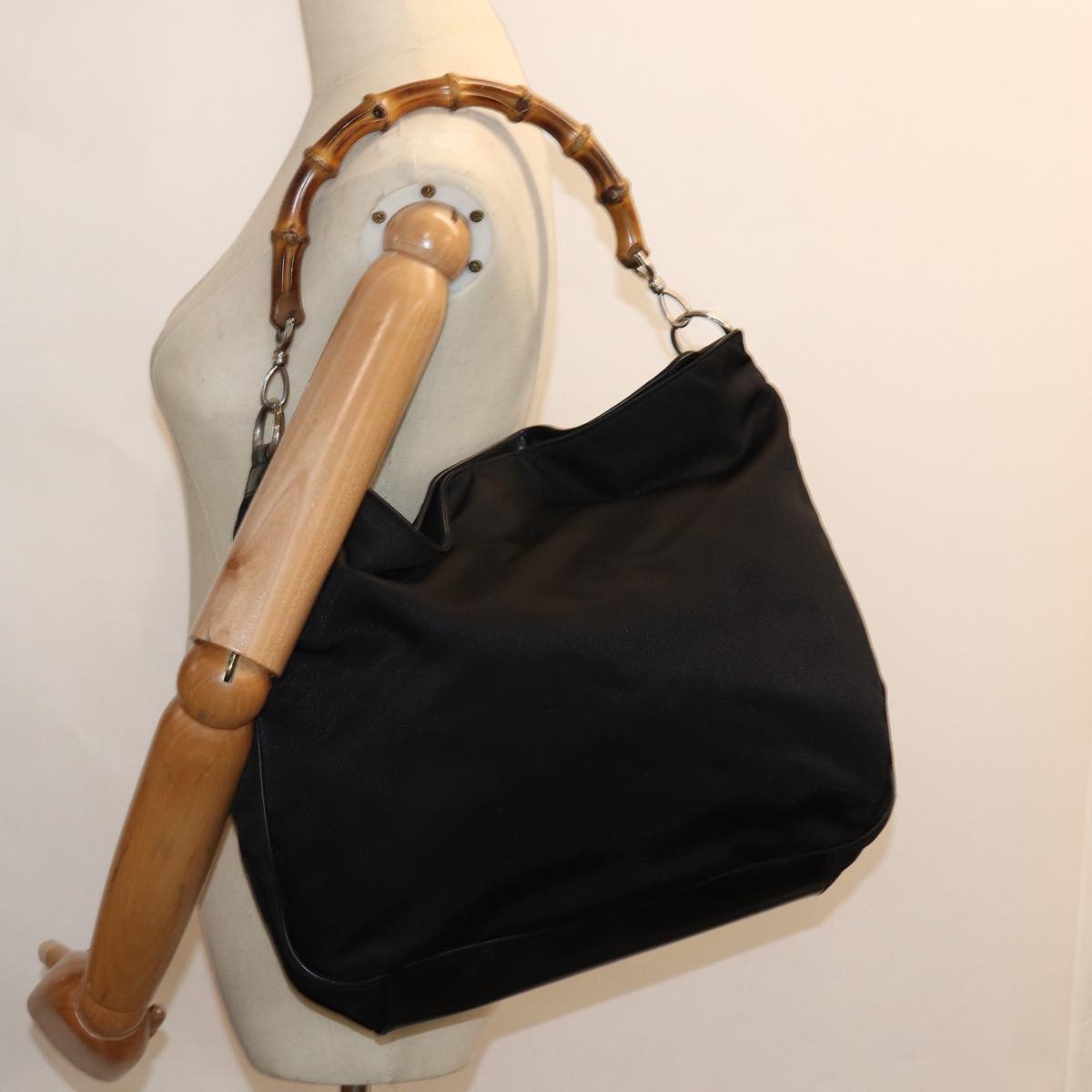 GUCCI Bamboo Hand Bag Nylon Black 001 1577 2615 ep4977