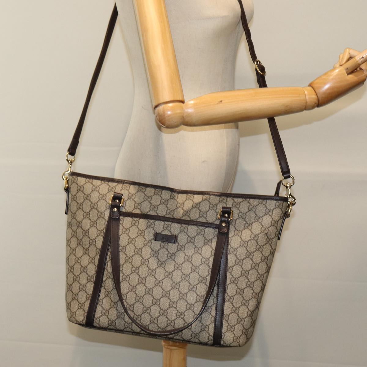GUCCI GG Supreme Tote Bag PVC Outlet 2way Beige 388929 ep4999