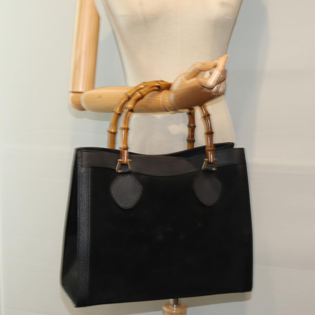 GUCCI Bamboo Tote Bag Suede Black ep5084
