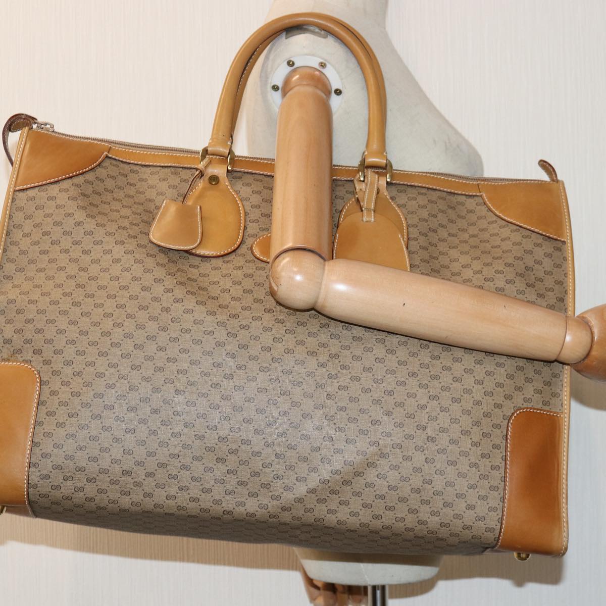 GUCCI Micro GG Canvas Boston Bag PVC Leather Beige ep5159