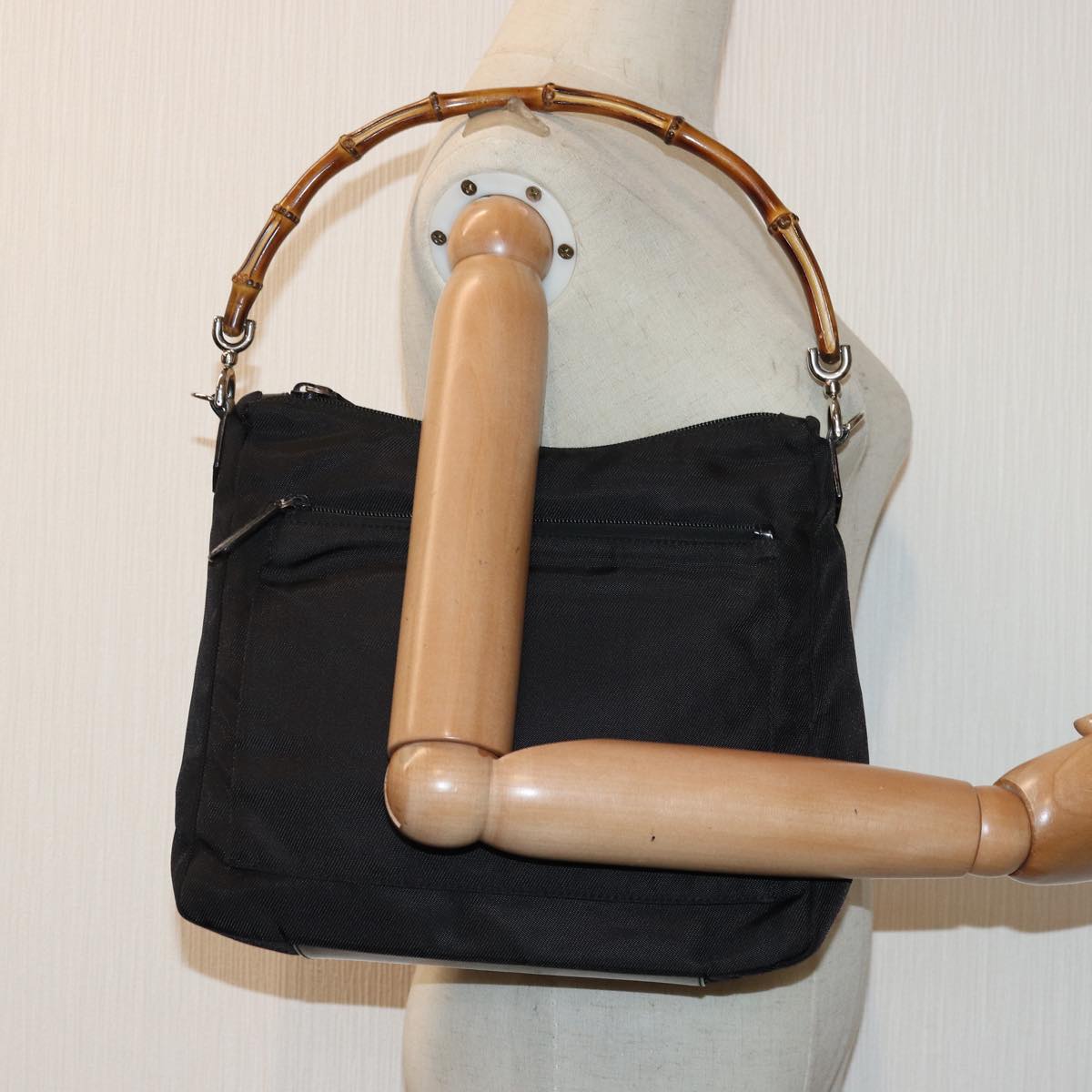 GUCCI Bamboo Hand Bag Nylon Black Silver 000 2404 0509 ep5162