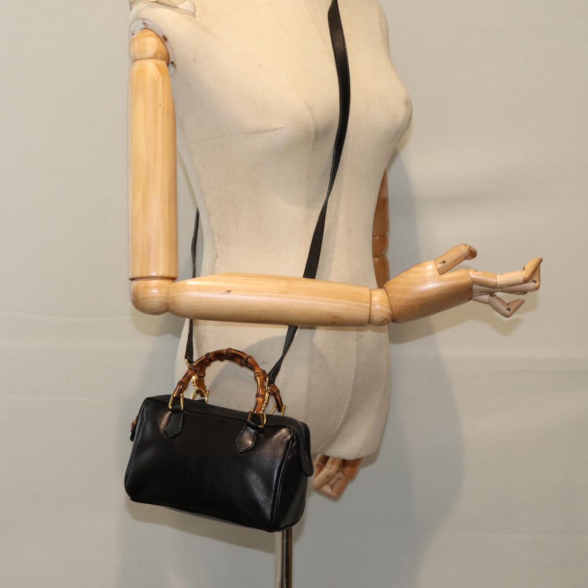 GUCCI Bamboo Hand Bag Leather 2way Black ep5183