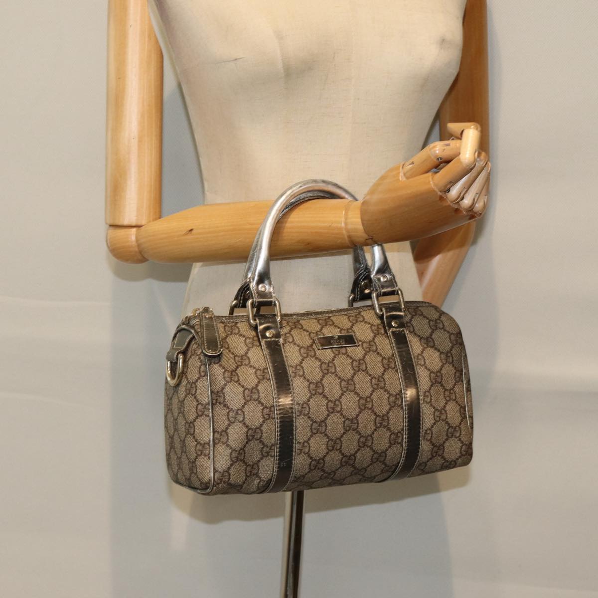 GUCCI GG Canvas Hand Bag Coated Canvas Beige Silver ep5193