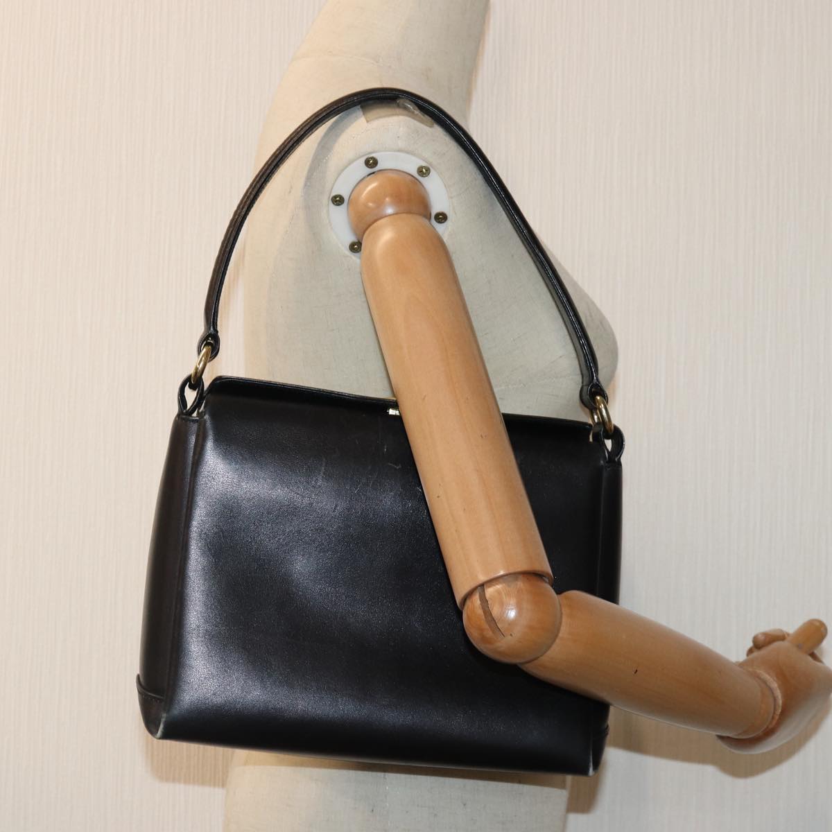 GUCCI Hand Bag Leather Black Gold ep5219