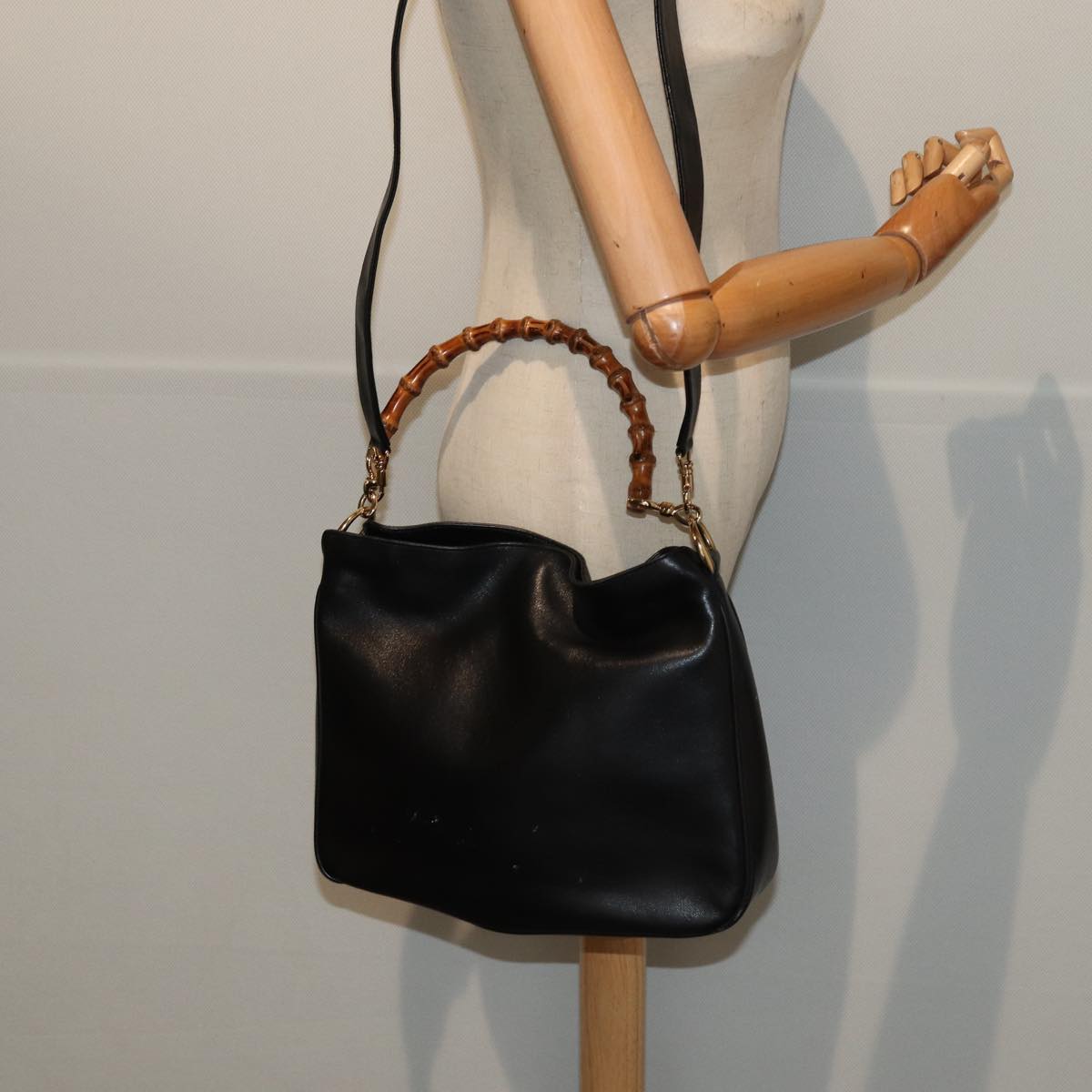 GUCCI Bamboo Hand Bag Leather 2way Brown Gold 001 1998 1638 ep5228
