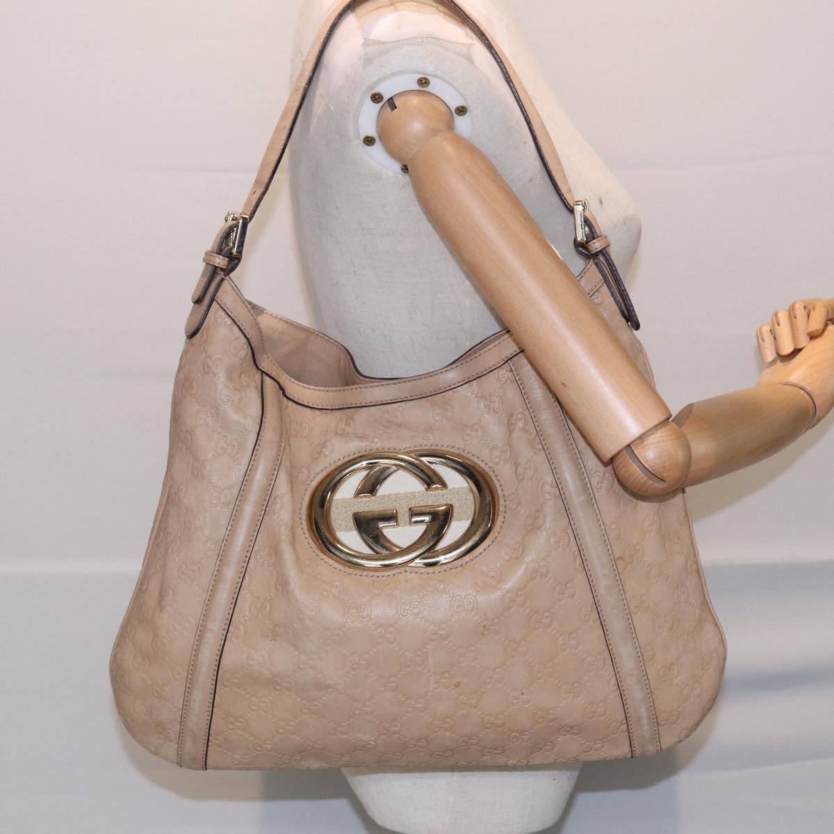 GUCCI GG Canvas Guccissima Interlocking Shoulder Bag Beige 162740 ep5234
