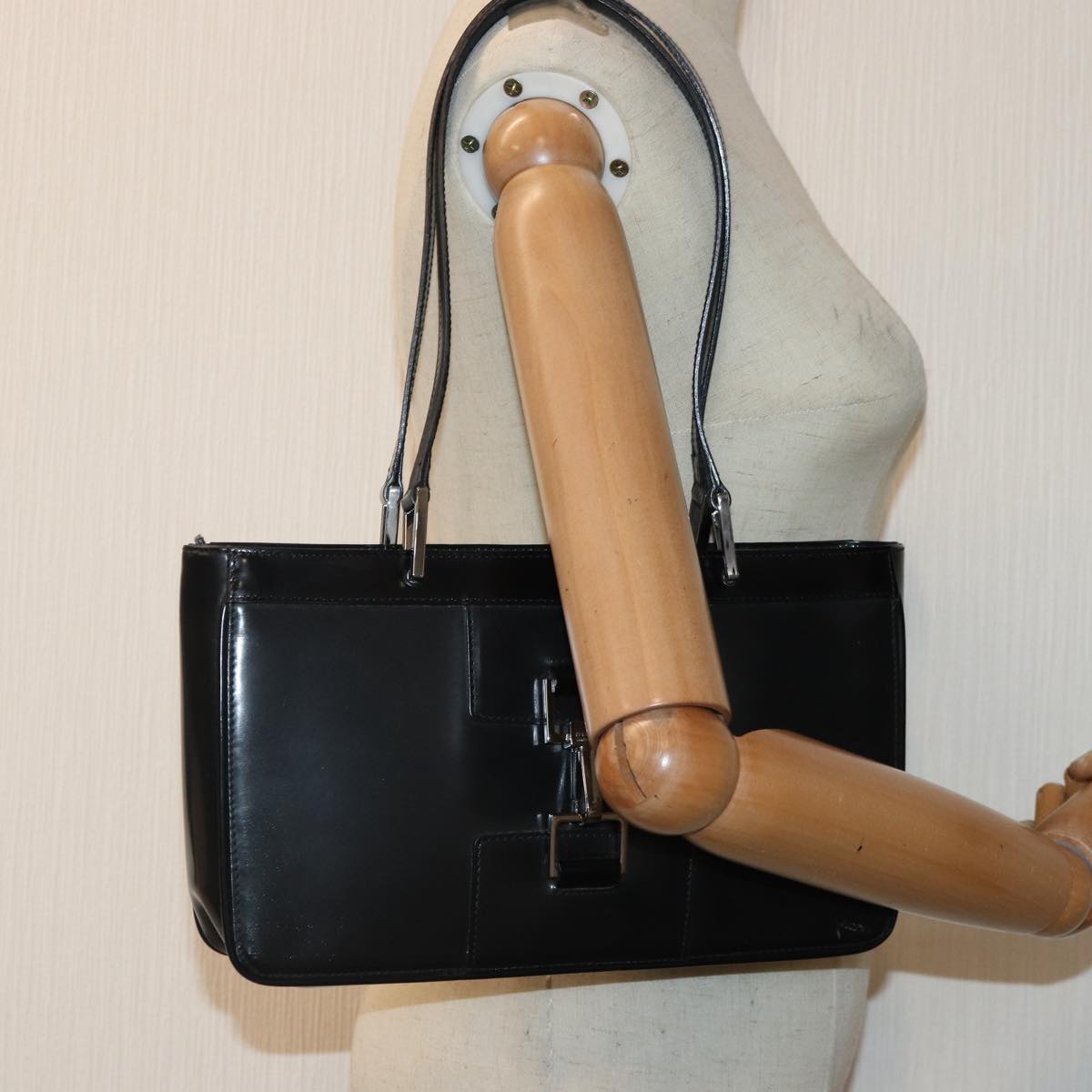 GUCCI Shoulder Bag Enamel Black Silver 002 1132 ep5243