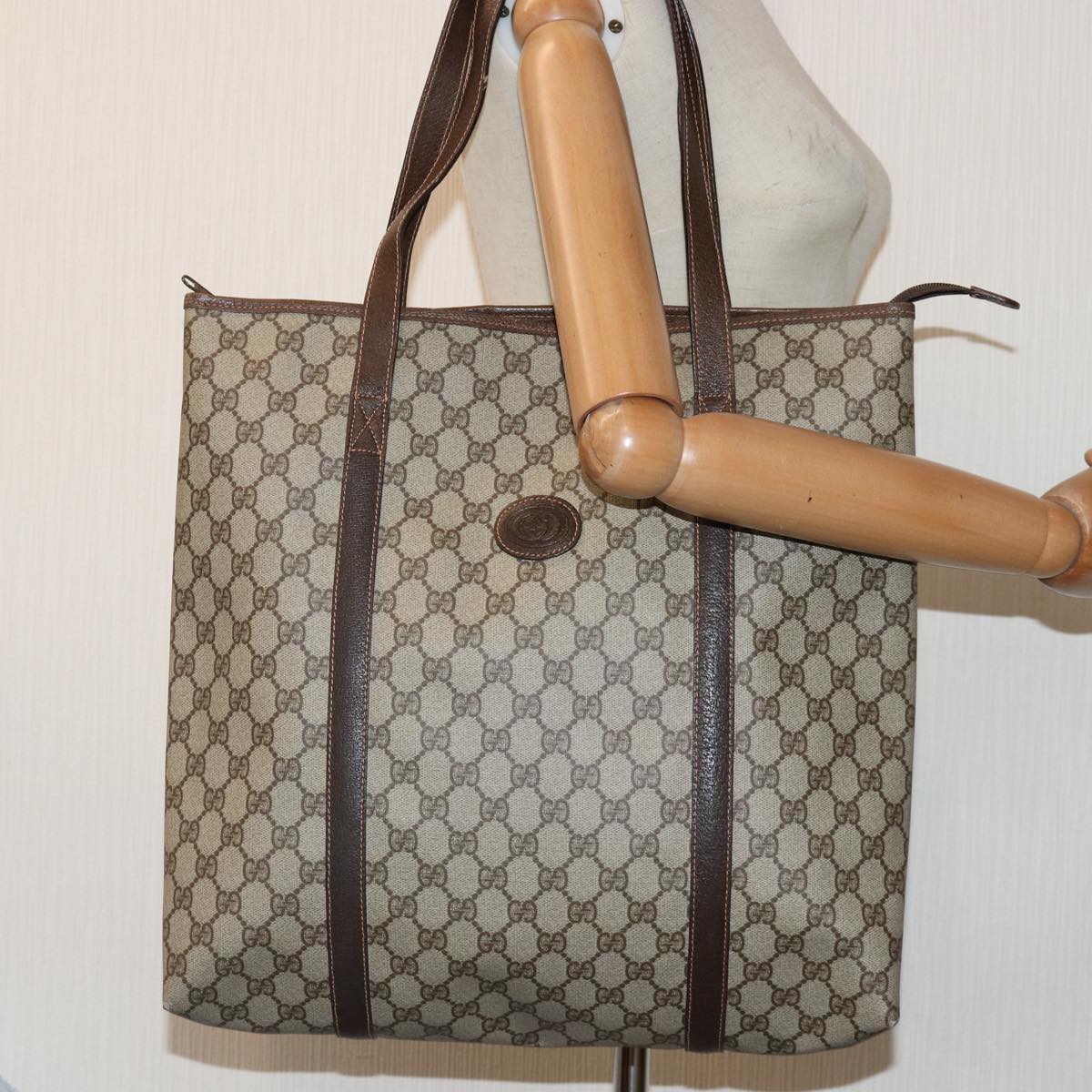 GUCCI GG Supreme Tote Bag PVC Leather Beige ep5258