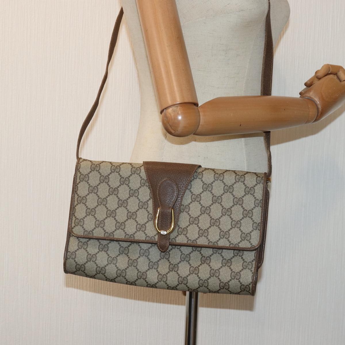 GUCCI GG Supreme Shoulder Bag PVC Leather Beige Gold 904 02 050 ep5311
