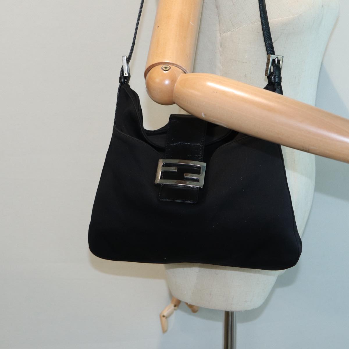 FENDI Shoulder Bag Nylon Black Silver ep5315