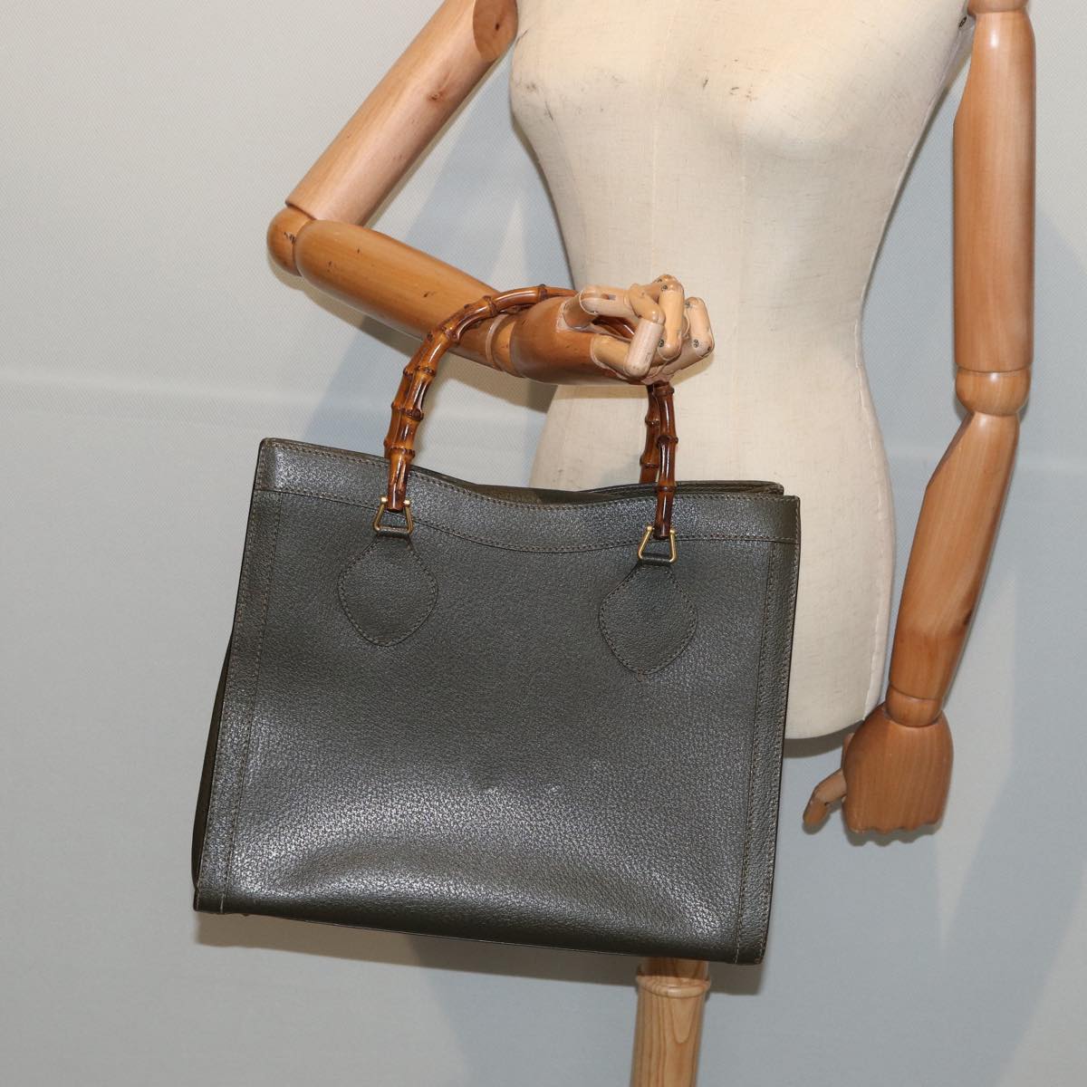 GUCCI Bamboo Hand Bag Leather Khaki Gold 002 2853 0260 0 ep5328
