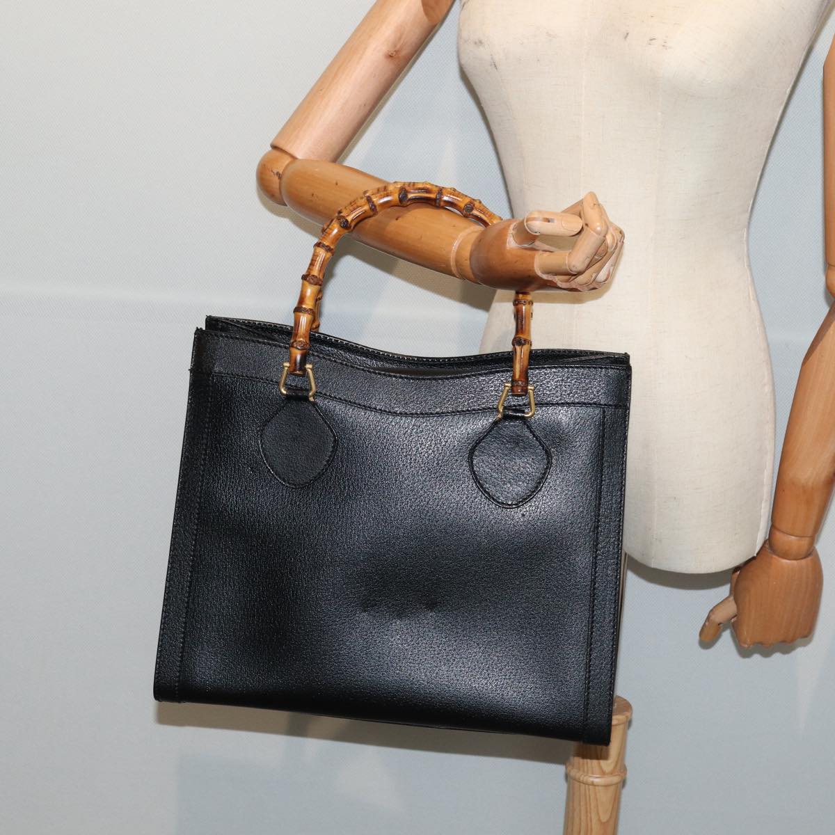 GUCCI Bamboo Hand Bag Leather Black Gold 002 1096 0260 ep5357