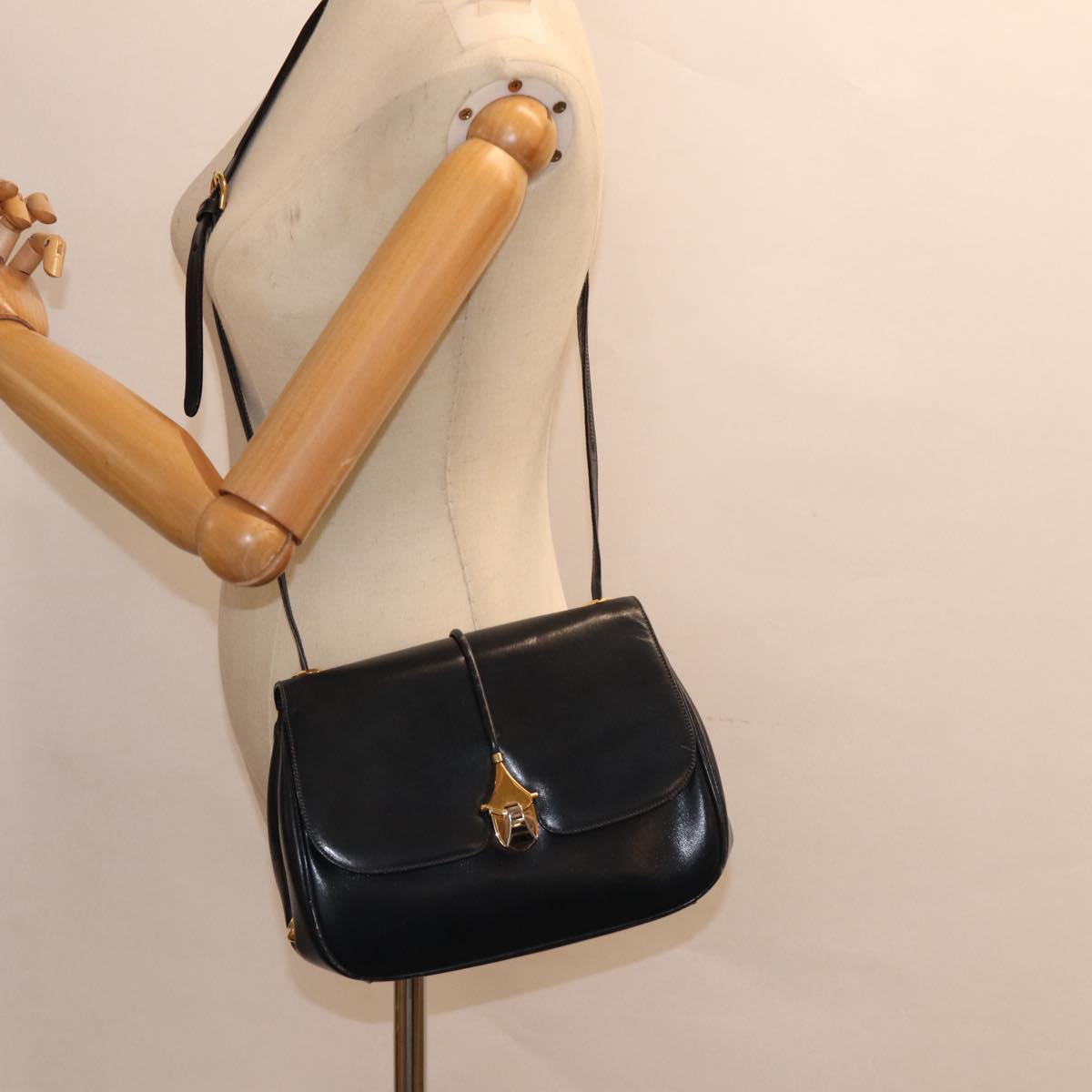 GUCCI Shoulder Bag Leather Navy Gold ep5367
