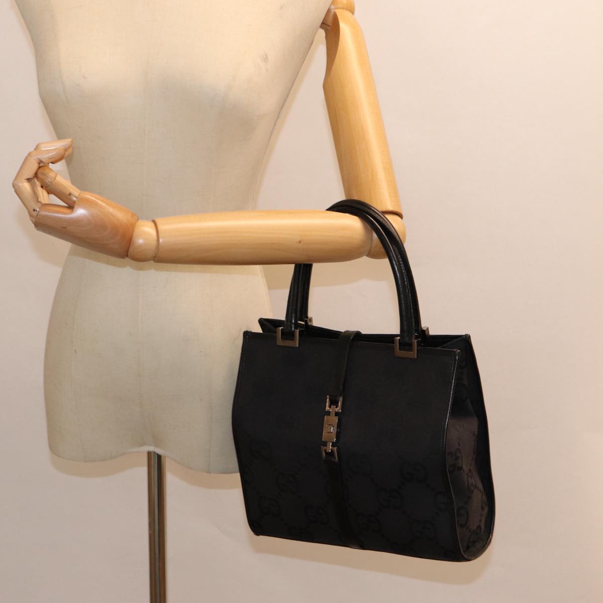GUCCI Jackie GG Canvas Hand Bag Black Silver 002 1065 ep5371