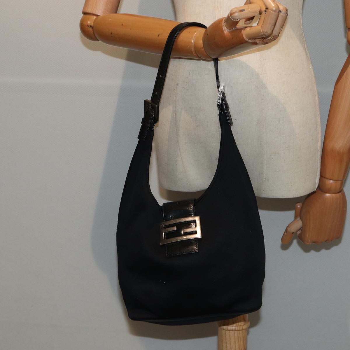 FENDI Mamma Baguette Shoulder Bag Nylon Black Silver ep5381