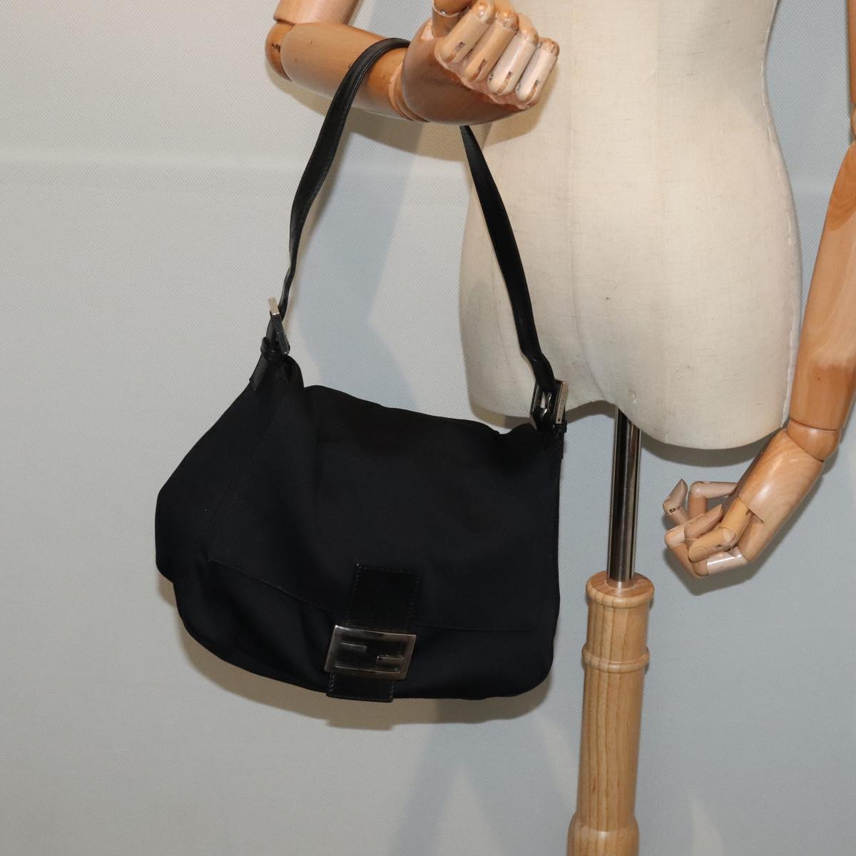 FENDI Mamma Baguette Shoulder Bag Nylon Black Silver ep5493