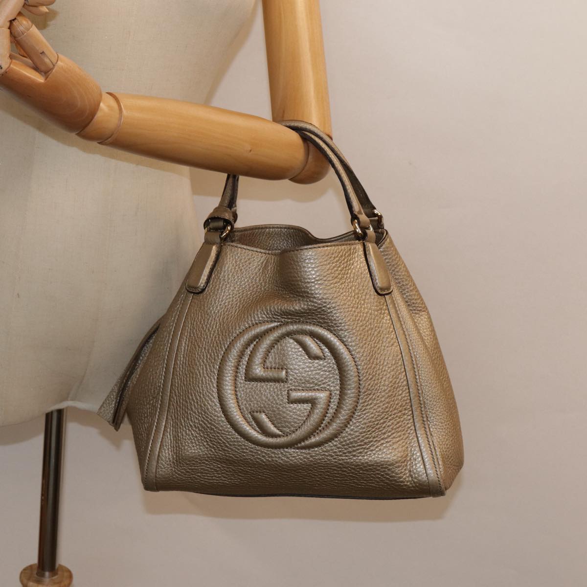 GUCCI Hand Bag Leather Gold Tone Gold 336751 ep5652