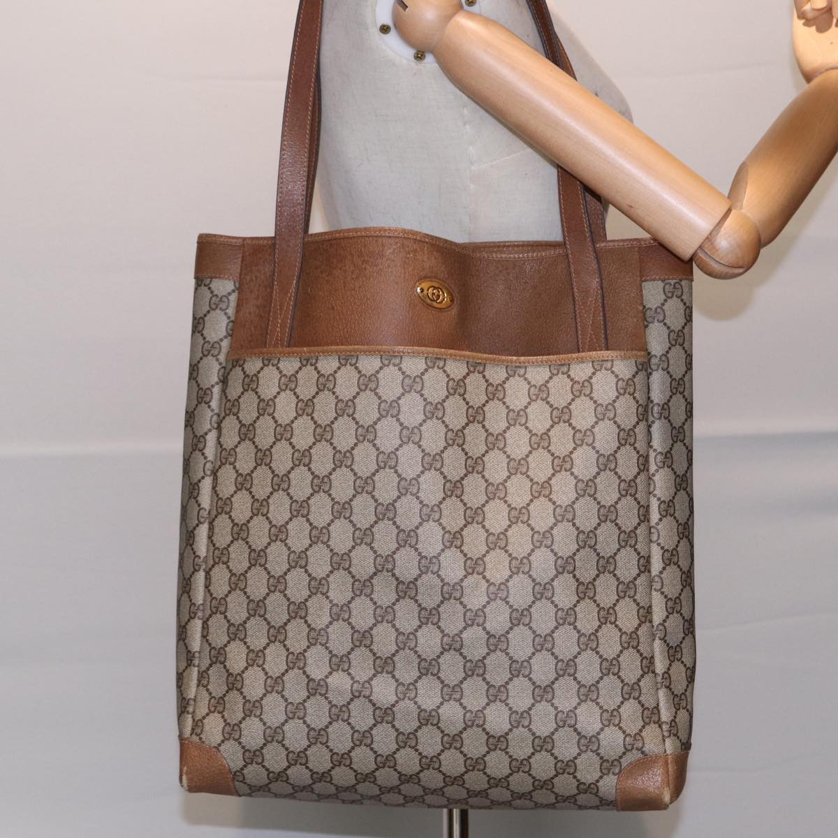 GUCCI GG Supreme Tote Bag PVC Leather Beige Gold 002 115 0135 ep5666