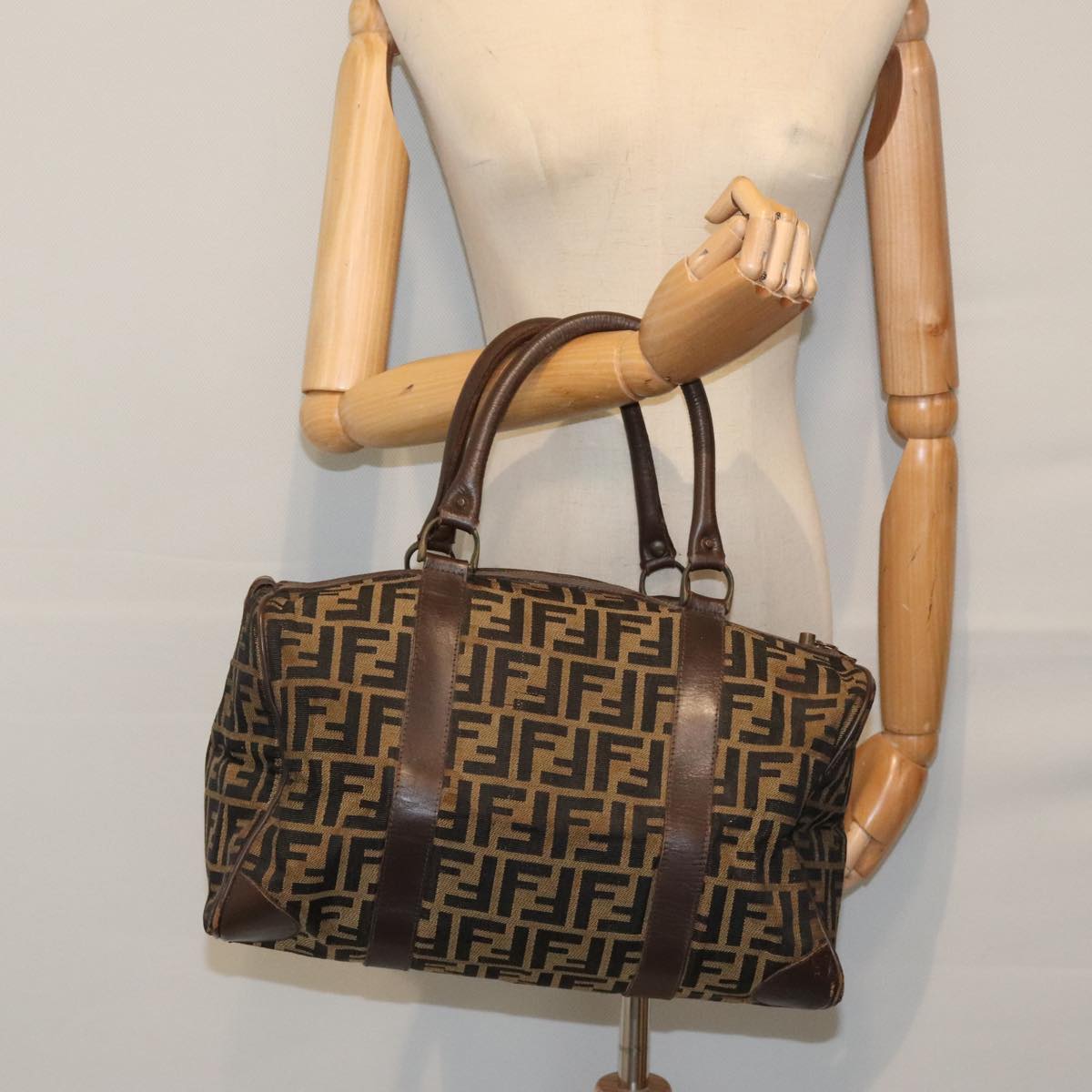 FENDI Zucca Canvas Boston Bag Brown Black ep5847