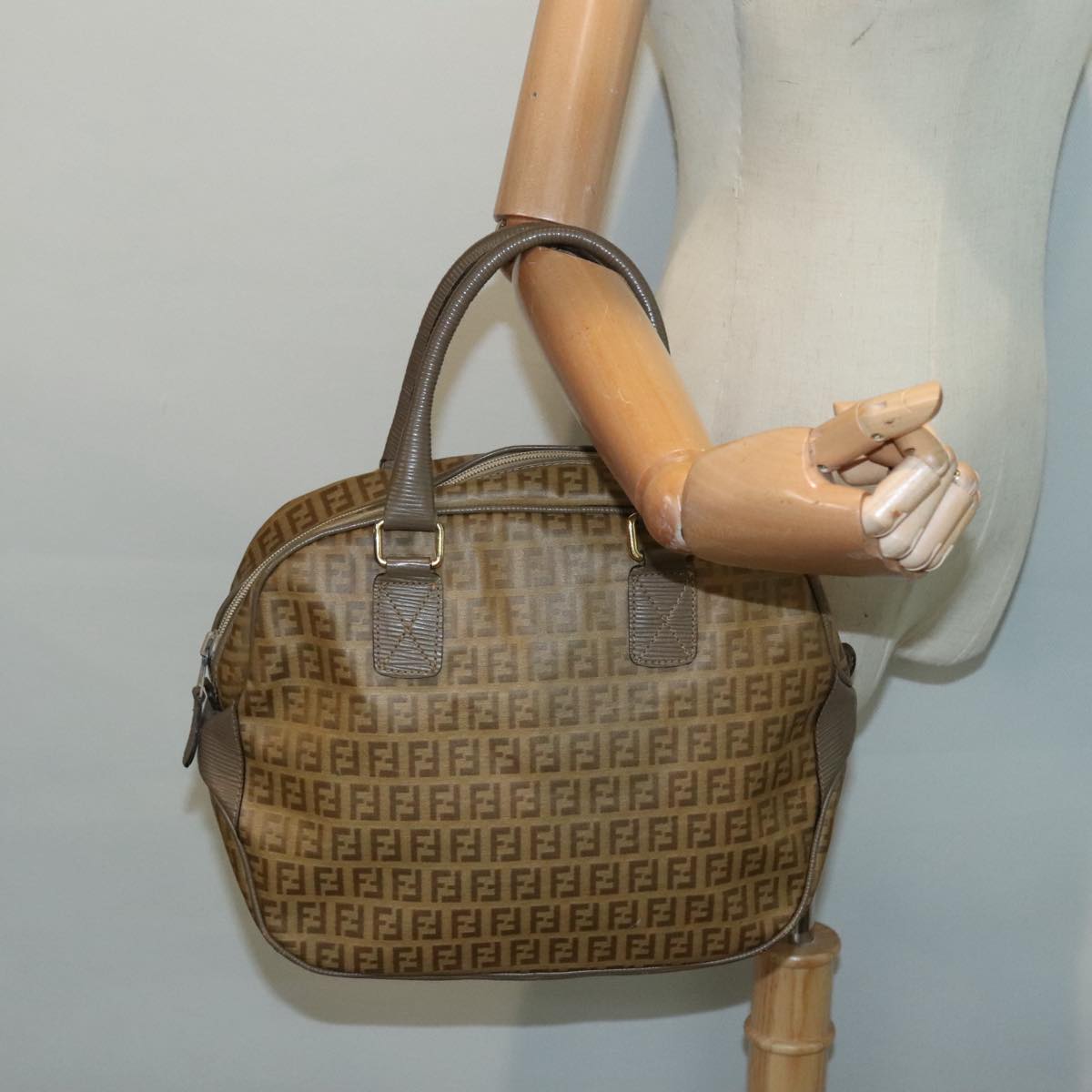 FENDI Zucchino Canvas Hand Bag Brown Gold ep6039