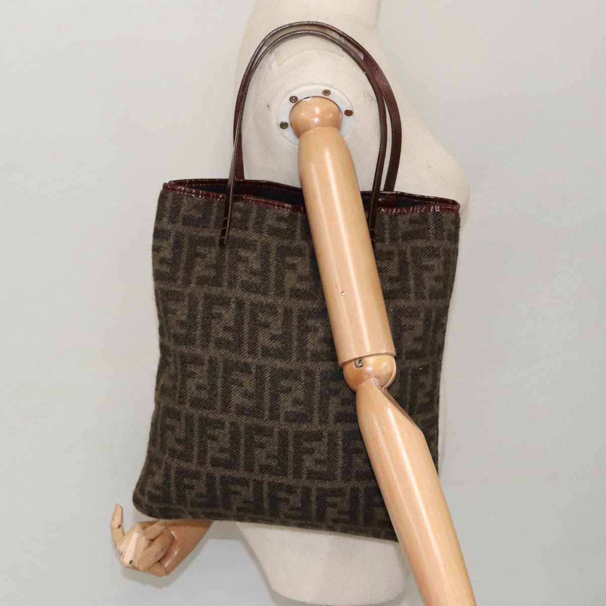 FENDI Zucca Canvas Tote Bag Wool Brown Black ep6200