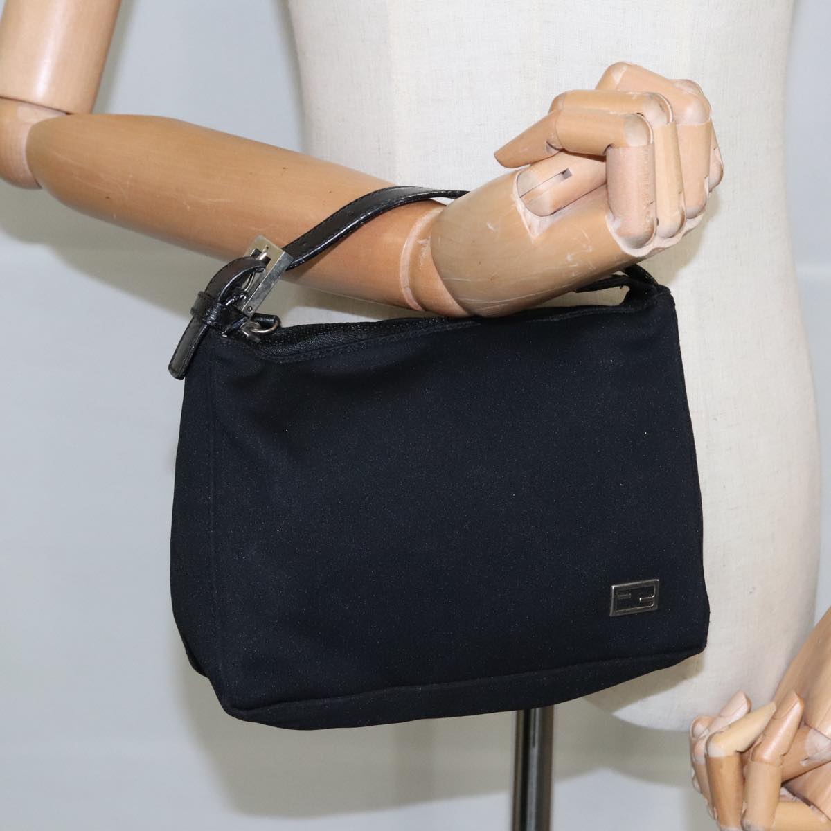 FENDI Hand Bag Nylon Black Silver ep6217