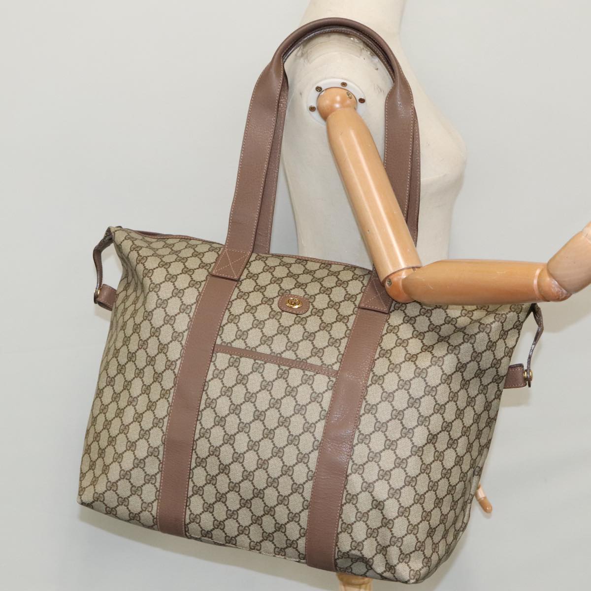 GUCCI GG Supreme Boston Bag PVC Leather Beige Gold ep6350
