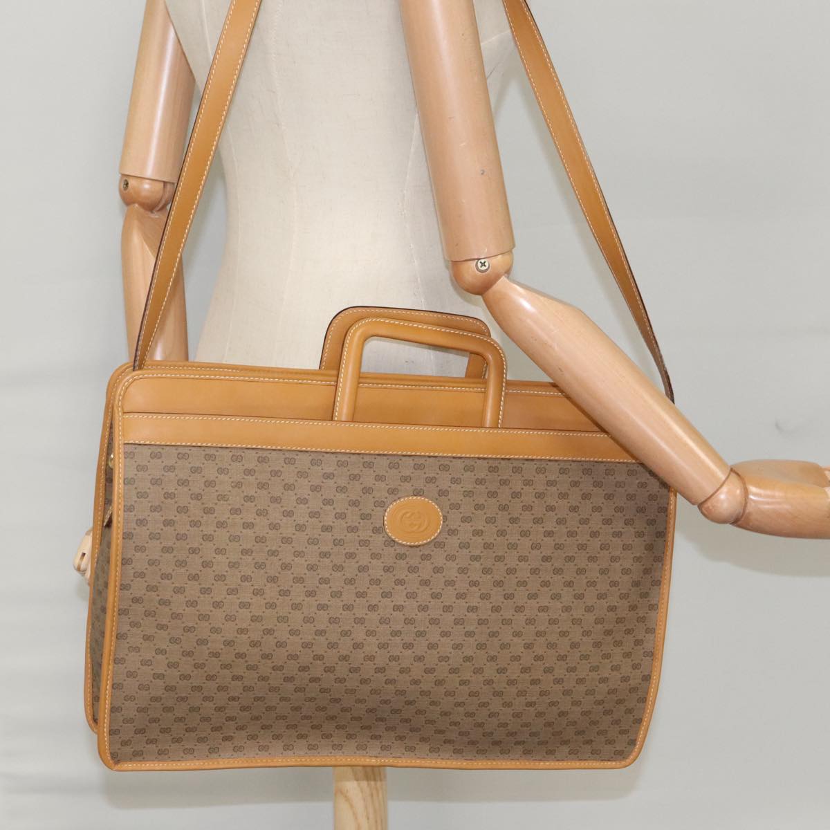 GUCCI Micro GG Canvas Hand Bag PVC Leather 2way Beige ep6523