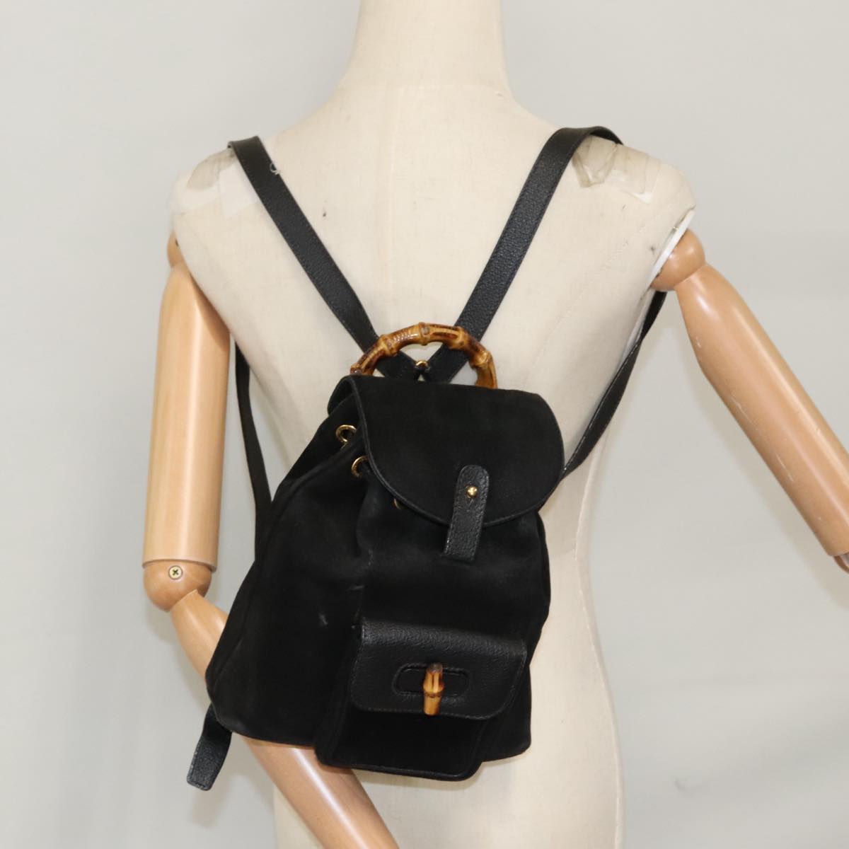 GUCCI Bamboo Backpack Suede Black Gold 003 1705 0030 ep6590