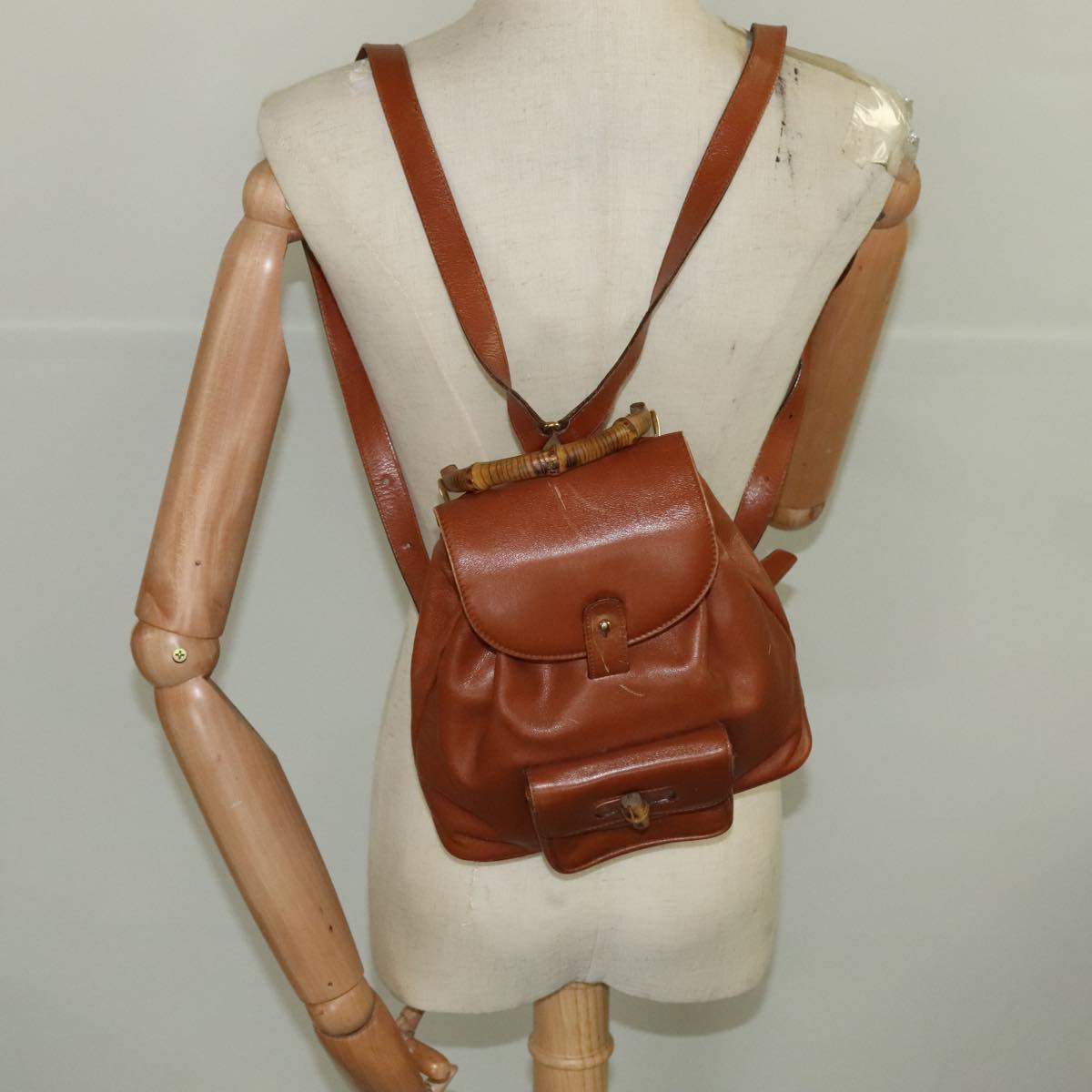 GUCCI Bamboo Backpack Leather Brown Gold 003 3444 0030 ep6741