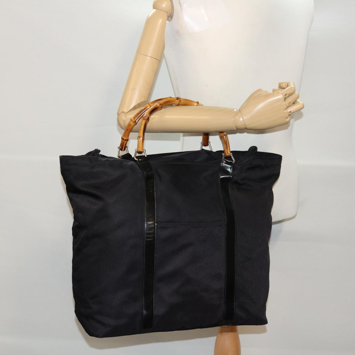 GUCCI Bamboo Boston Bag Nylon Leather Black 002•2854•0412•5 ep878