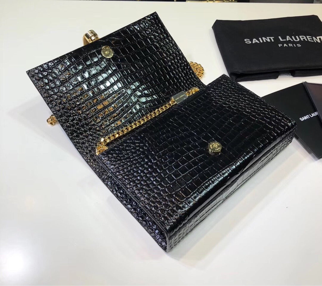 GLAMI Kate Small Chain Bag With Tassel In Embossed Black For Women 7.8in/20cm YSL 474366DND0J1000