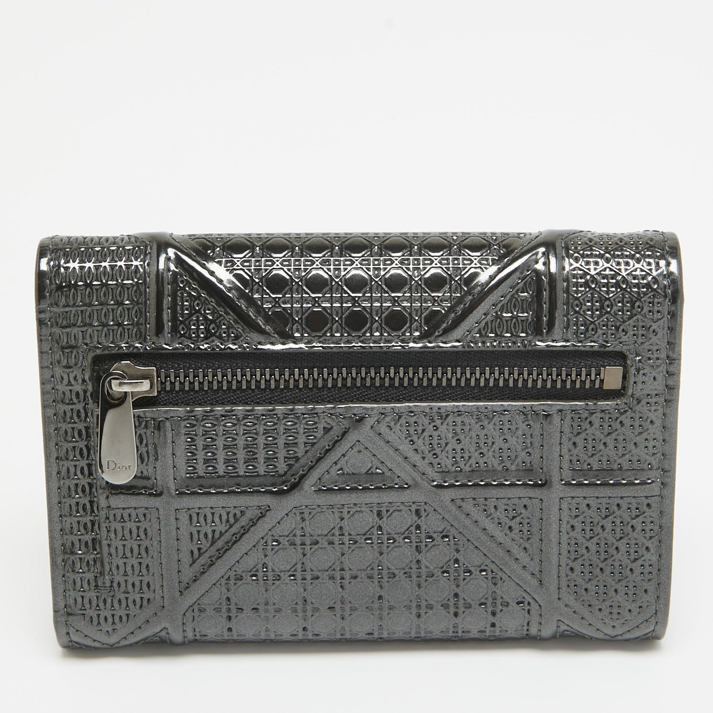 Dior Grey Microcannage Patent Leather Diorama Trifold Wallet