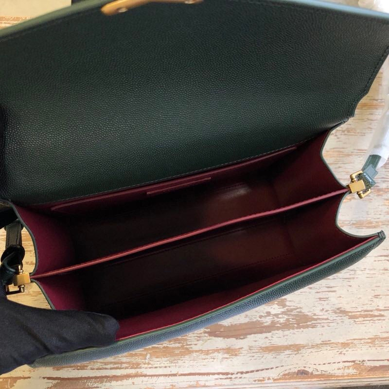 YSSL Cassandra Medium Top Handle Bag In Grain De Poudre Embossed Dark Green For Women 9.6in/25cm