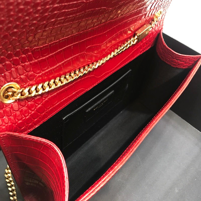 GLAMI Kate MeGLAMIum Chain Bag With Tassel In Embossed CrocoGLAMIle Red For Women 9.4in/24cm YSL