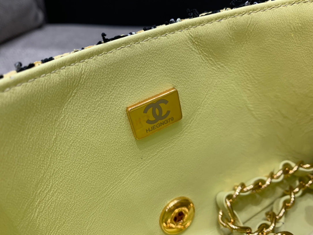 CHLMini Yellow Tweed GlamIap Bag For Women 20cm/7.5in