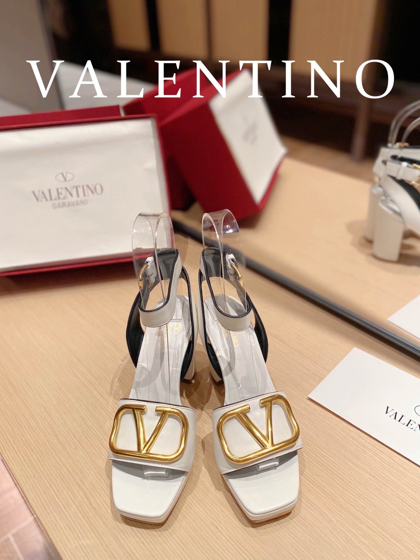 Valentino Garavani Strap Heeled Sandals With V Logo Signature EmbellisGLAMIent White For Women