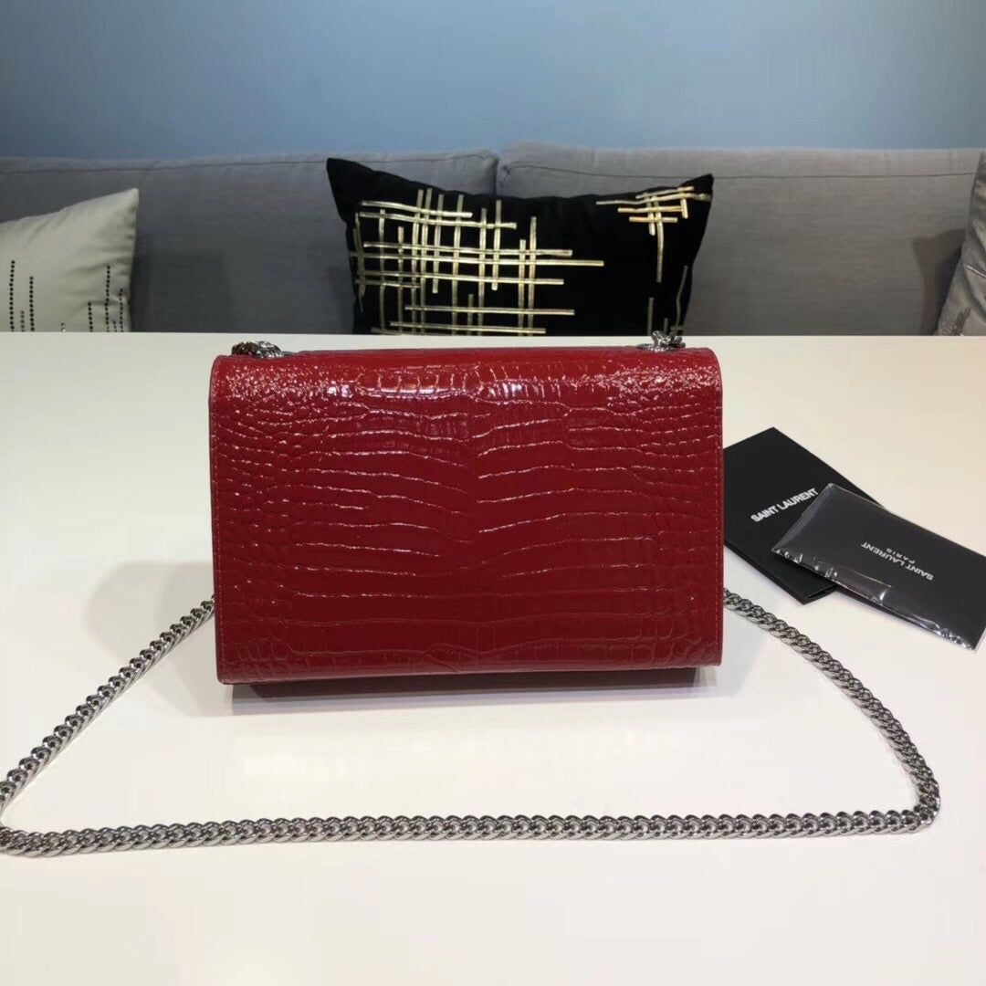 YSSL Kate Small Chain Bag With Tassel In Embossed Burgundy For Women 7.8in/20cm YSL