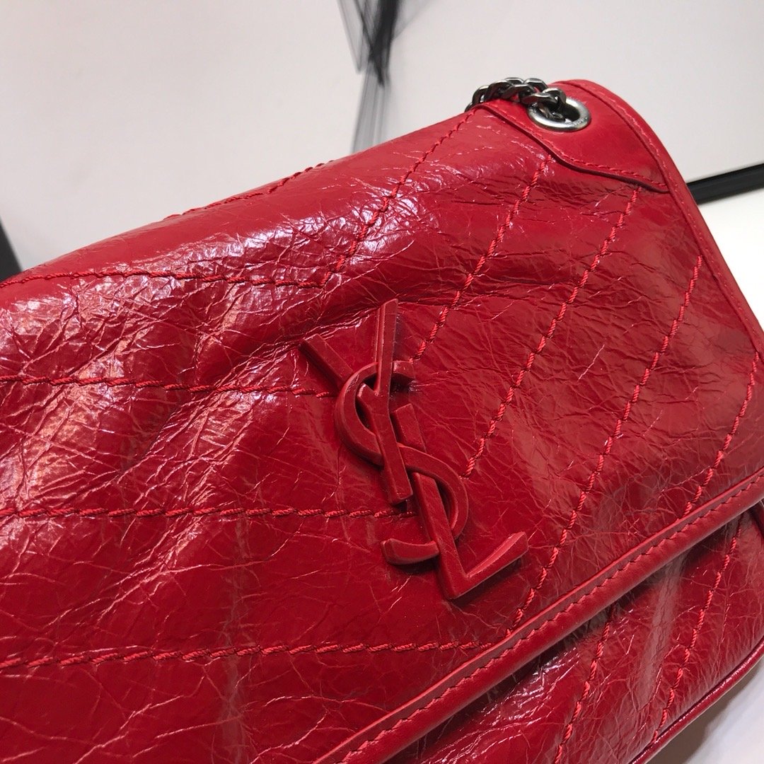 GLAMI Niki Baby Chain Bag In Crinkled Vintage Red For Women 8.2in/21cm YSL