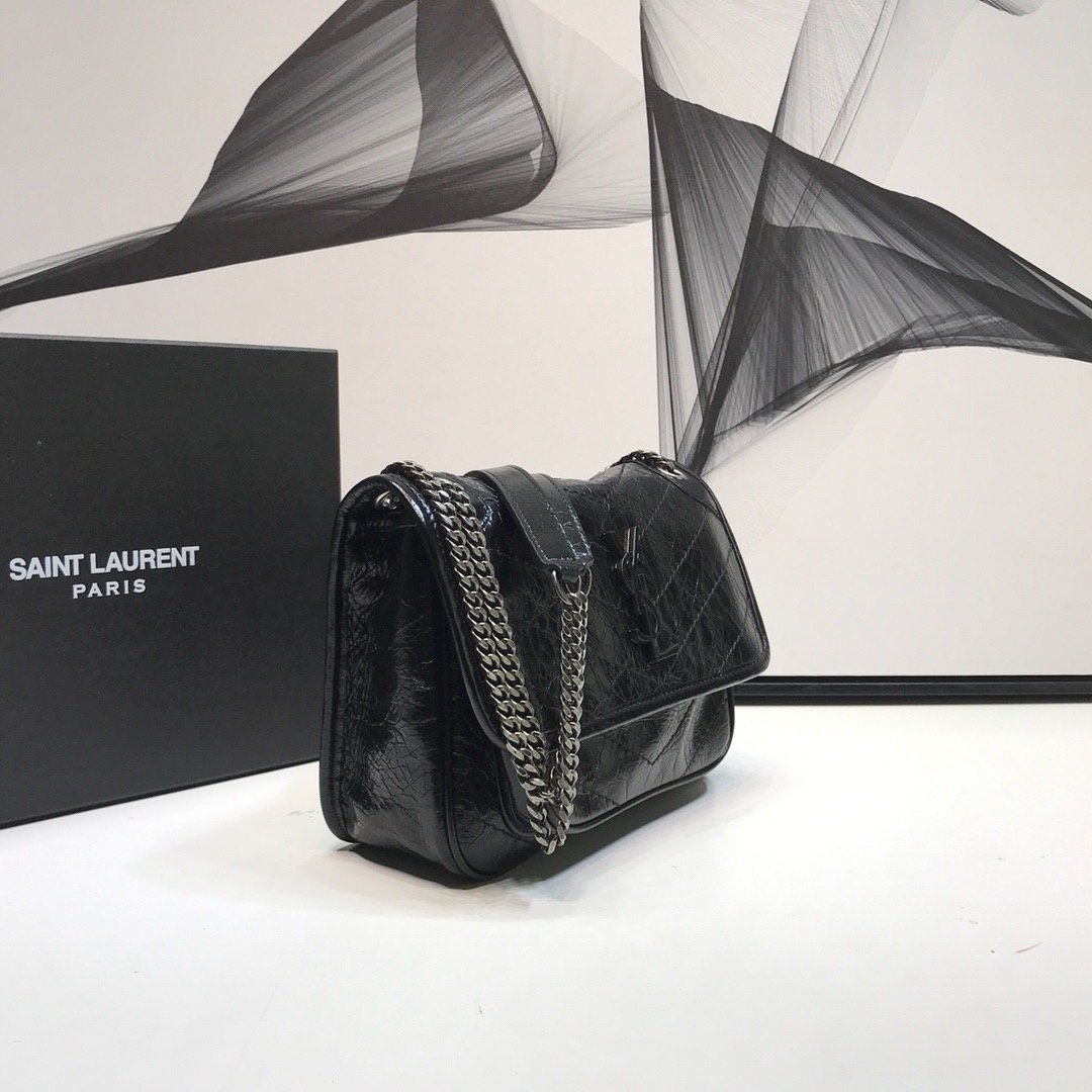 GLAMI Niki Baby Chain Bag In Crinkled Vintage Black For Women 8.2in/21cm YSL 6331600EN041000