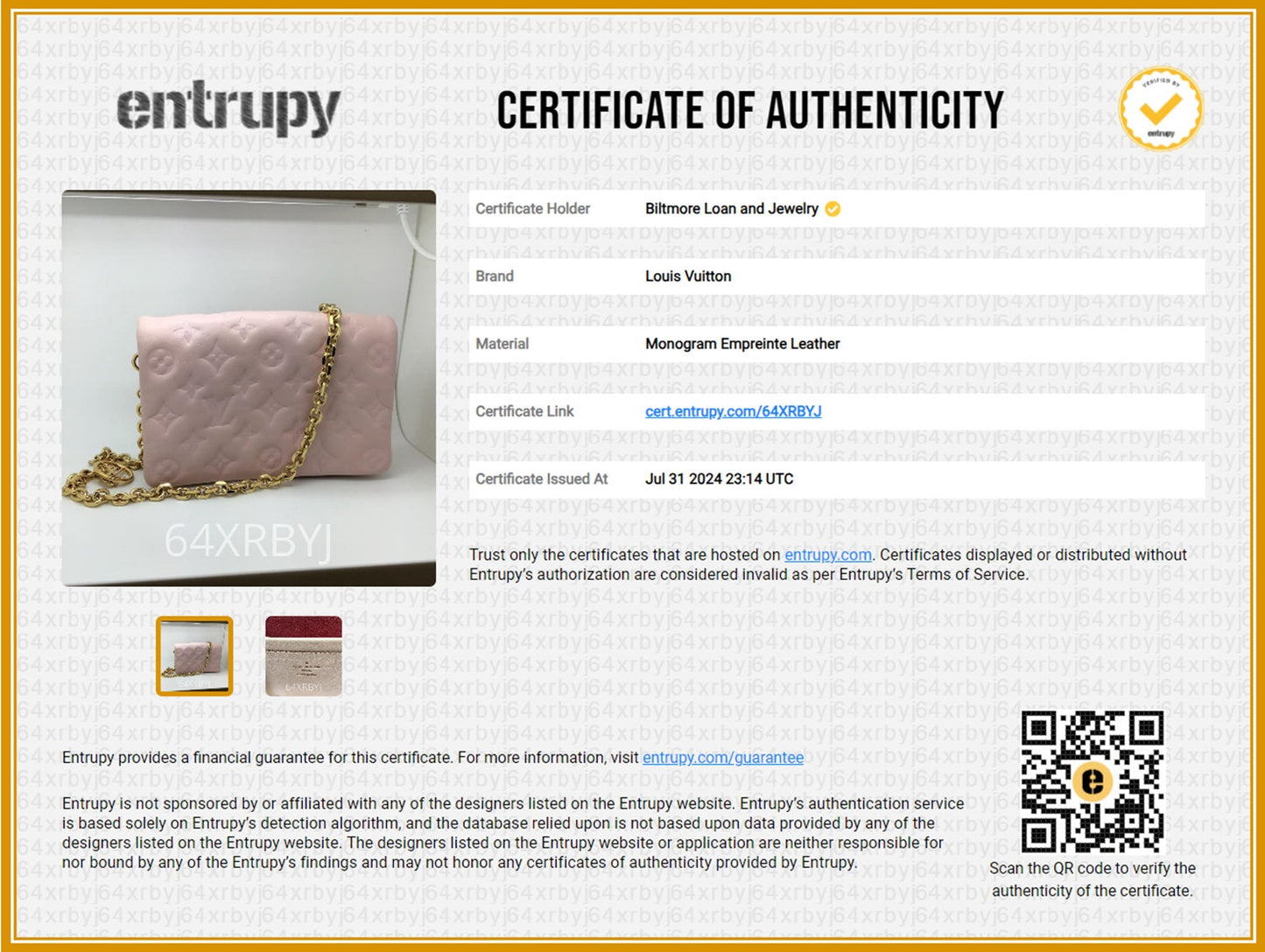 Louis Vuitton Pink Monogram Embossed Lambskin Coussin Pochette