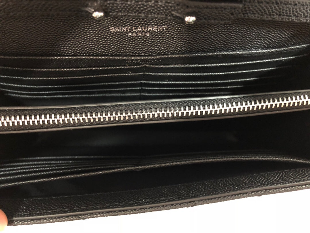 GLAMI Cassandre Matelassé Chain Wallet In Grain De Poudre Embossed Black For Women 8.8in/23cm YSL 377828BOW021000