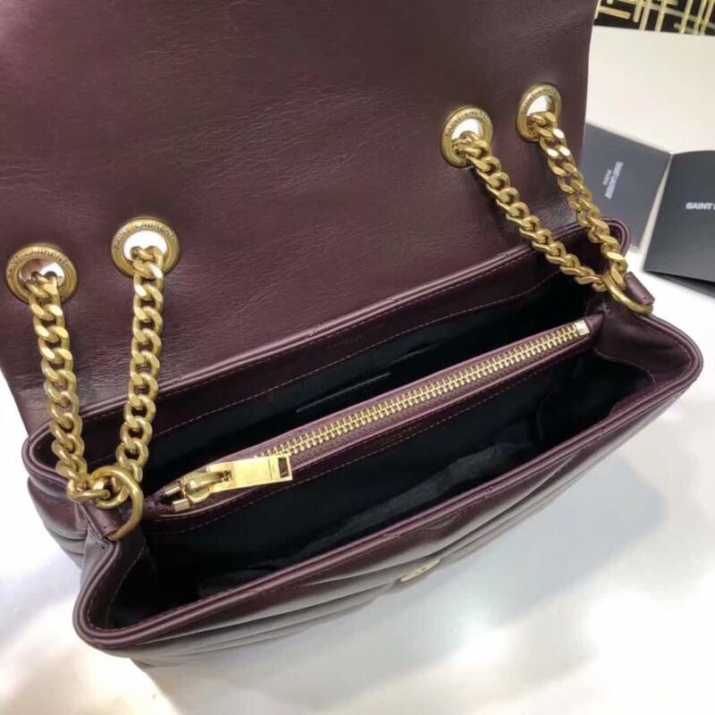 GLAMI Loulou Small Chain Bag In Matelassé "Y" Burgundy For Women 9.8in/23cm YSL 494699DV7276475