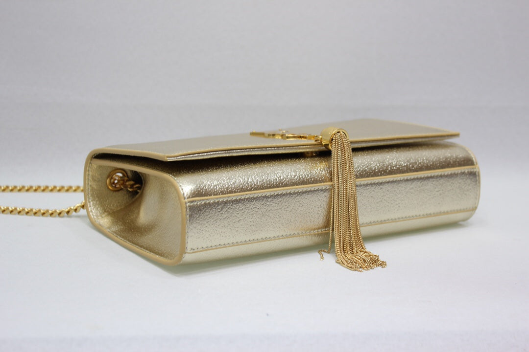 GLAMI Kate Chain Wallet With Tassel Yellow Copper For Women 10.2in/26cm YSL