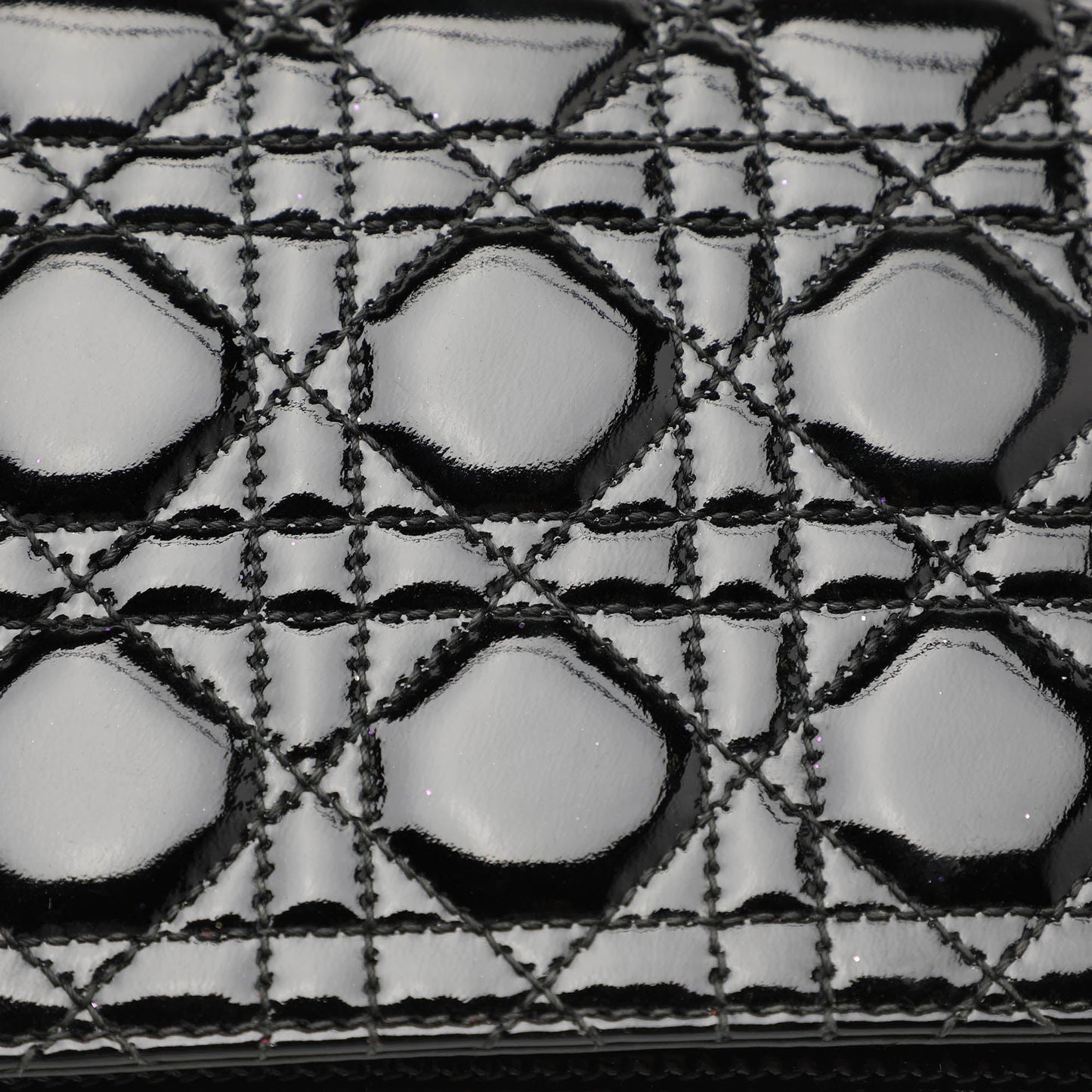 Dior Black Quilted Cannage Patent Leather Lady Dior Chain Clutch..